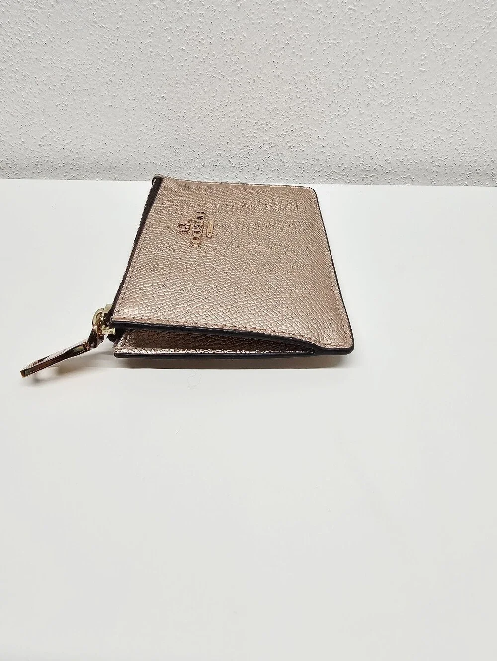 Coach Mini Skinny ID Case With Keychain Rose Gold Metallic
